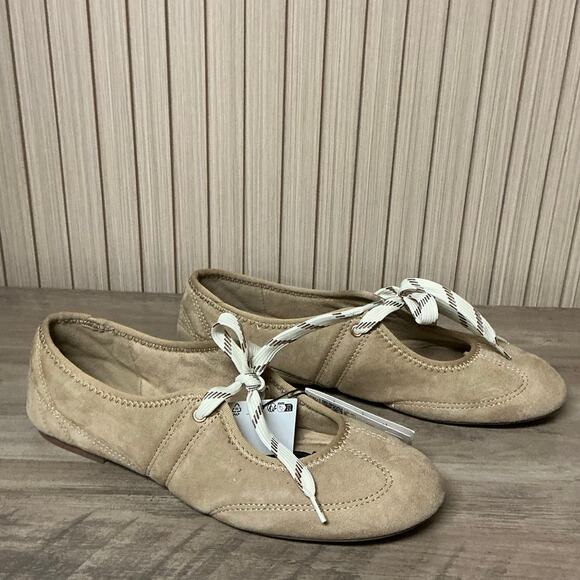 ZARA Split Leather Lace-Up Ballet Flats Women’s Size 9 - Picture 3 of 10